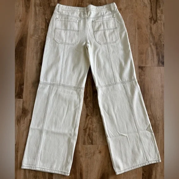 NWOT - Edikted Contrast Stitch Low Rise Jeans in Cream - Size L - Picture 4 of 9